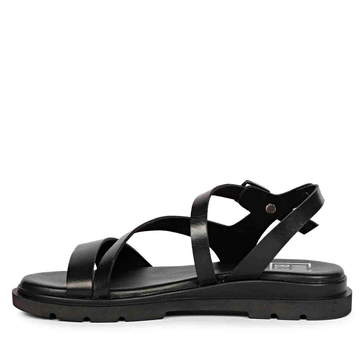 ViviBlu Black Leather Flat Sandals