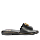 ViviBlu Black Leather Flat Sandals