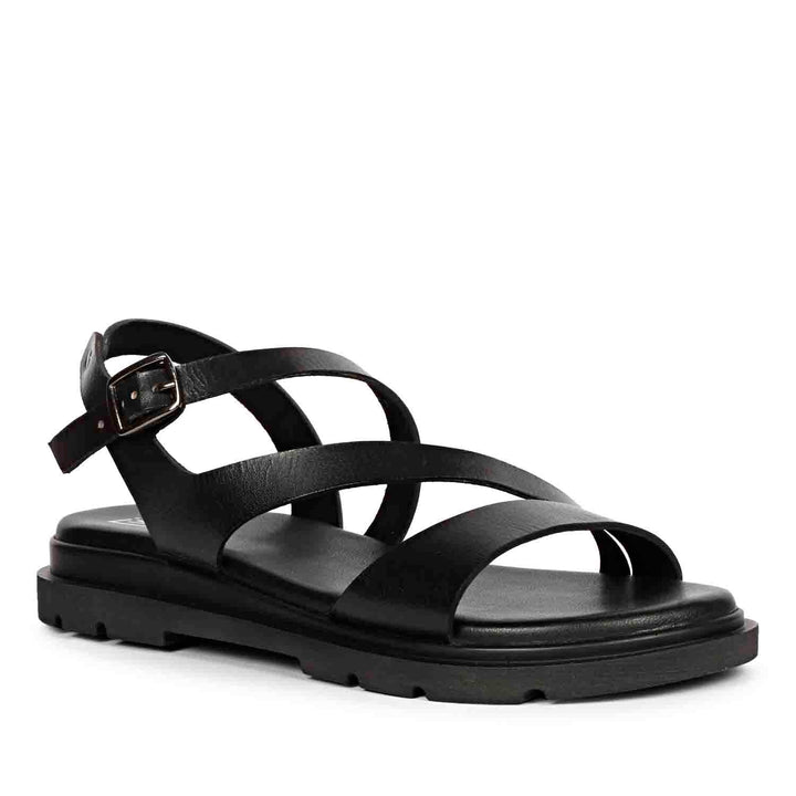 ViviBlu Black Leather Flat Sandals