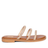 ViviBlu Tan Leather Flat Sandals Embellished With Champagne Straps