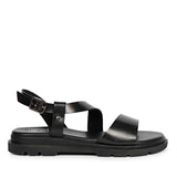 ViviBlu Black Leather Flat Sandals