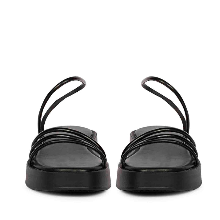 ViviBlu Black Leather Flat Sandals