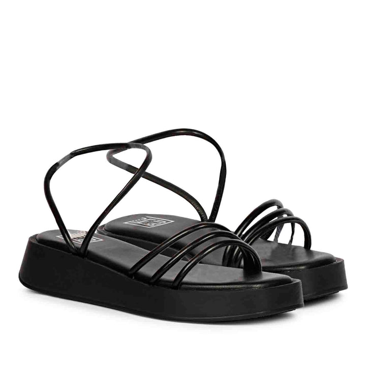 ViviBlu Black Leather Flat Sandals