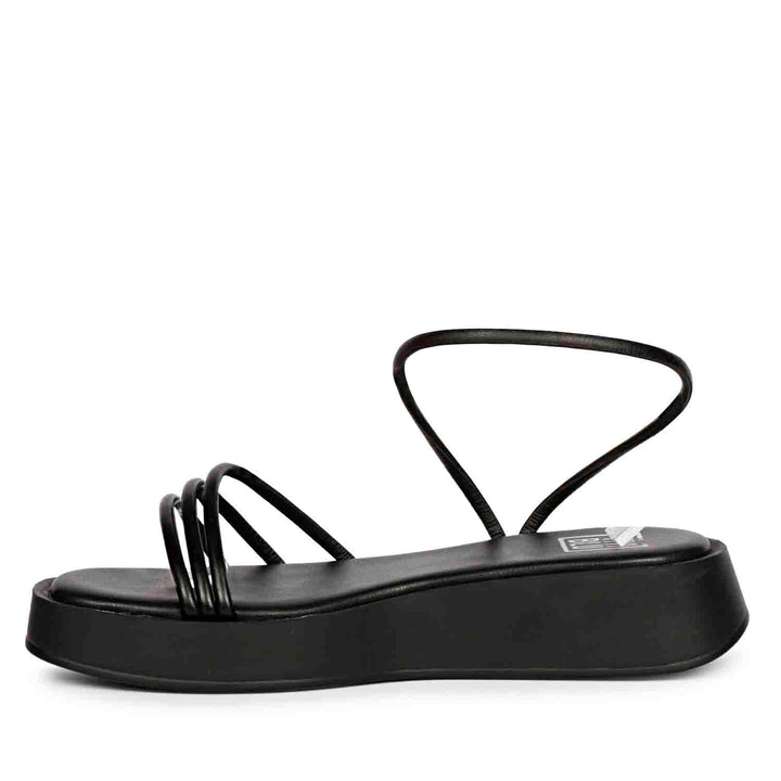 ViviBlu Black Leather Flat Sandals