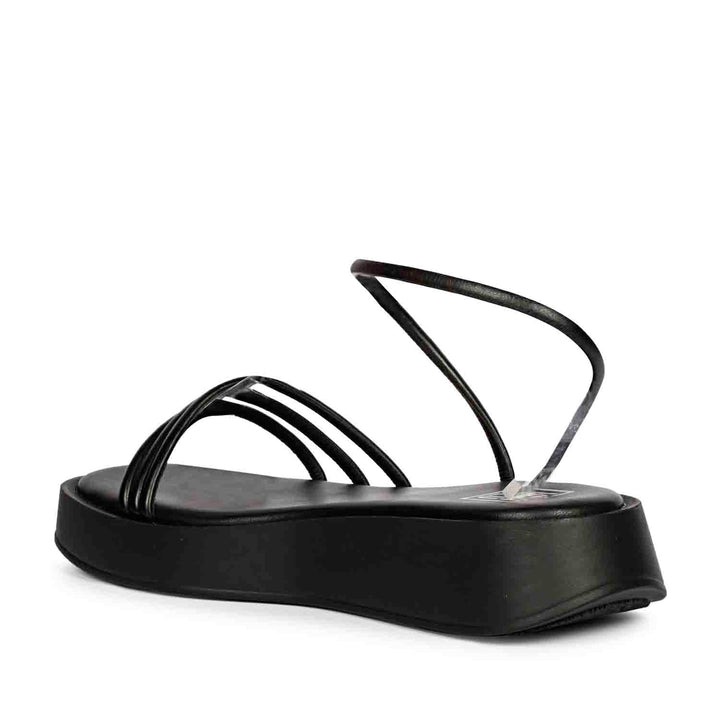 ViviBlu Black Leather Flat Sandals