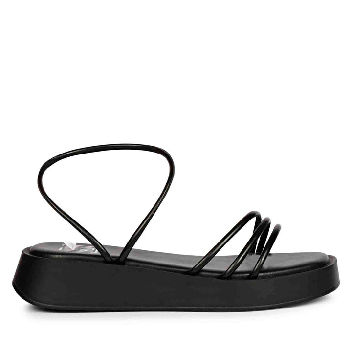 ViviBlu Black Leather Flat Sandals