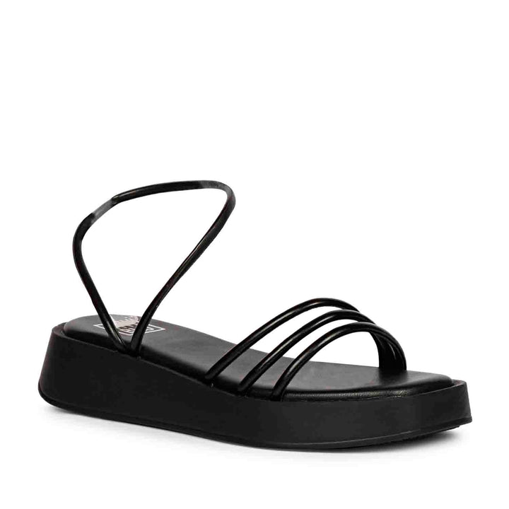 ViviBlu Black Leather Flat Sandals