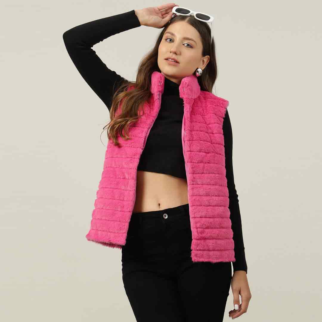 Saint Fernanda Pink Fur Leather Women Jackets