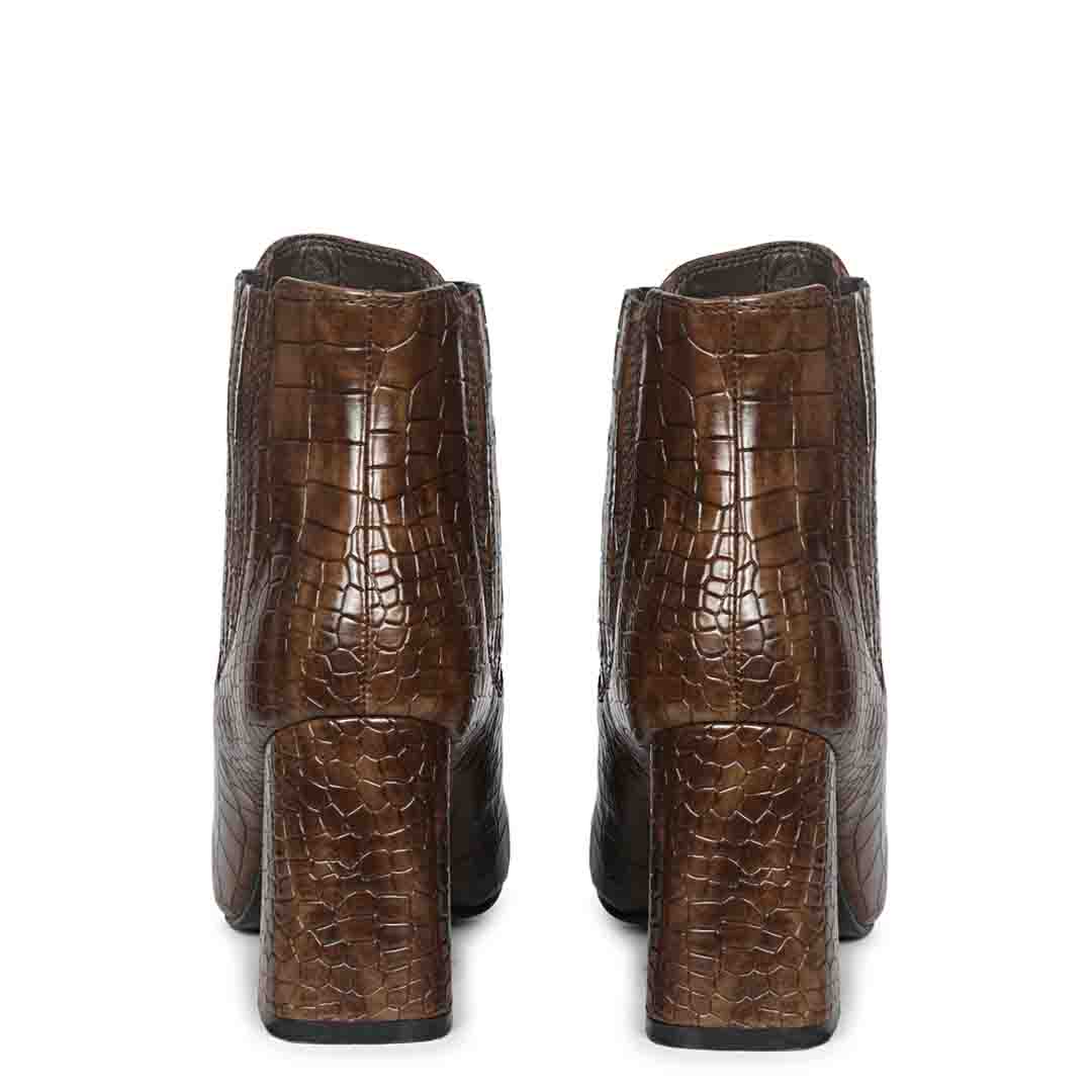 Saint Milana Brown Croco Embossed Vegan Leather Ankle Boots