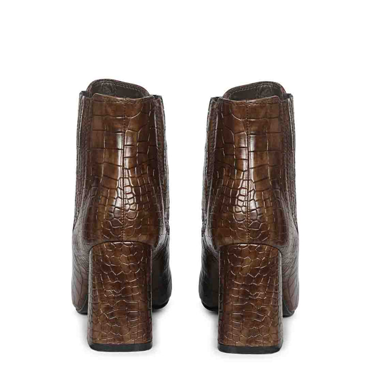 Saint Milana Brown Croco Embossed Vegan Leather Ankle Boots