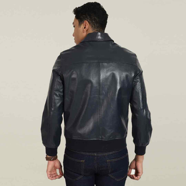 Saint Simon Blue Leather Men's Jacket With Collars