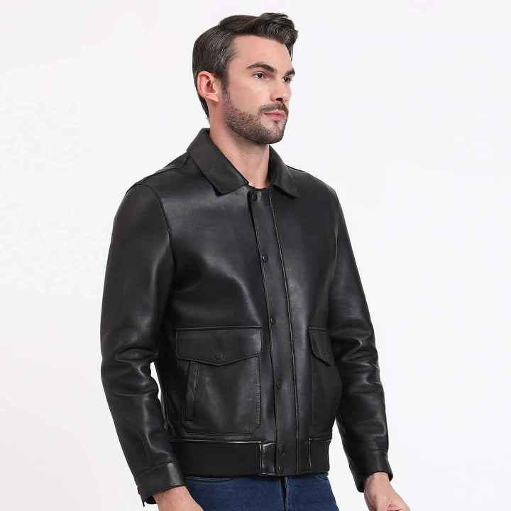 Saint Dion Black Leather Men's Jackets