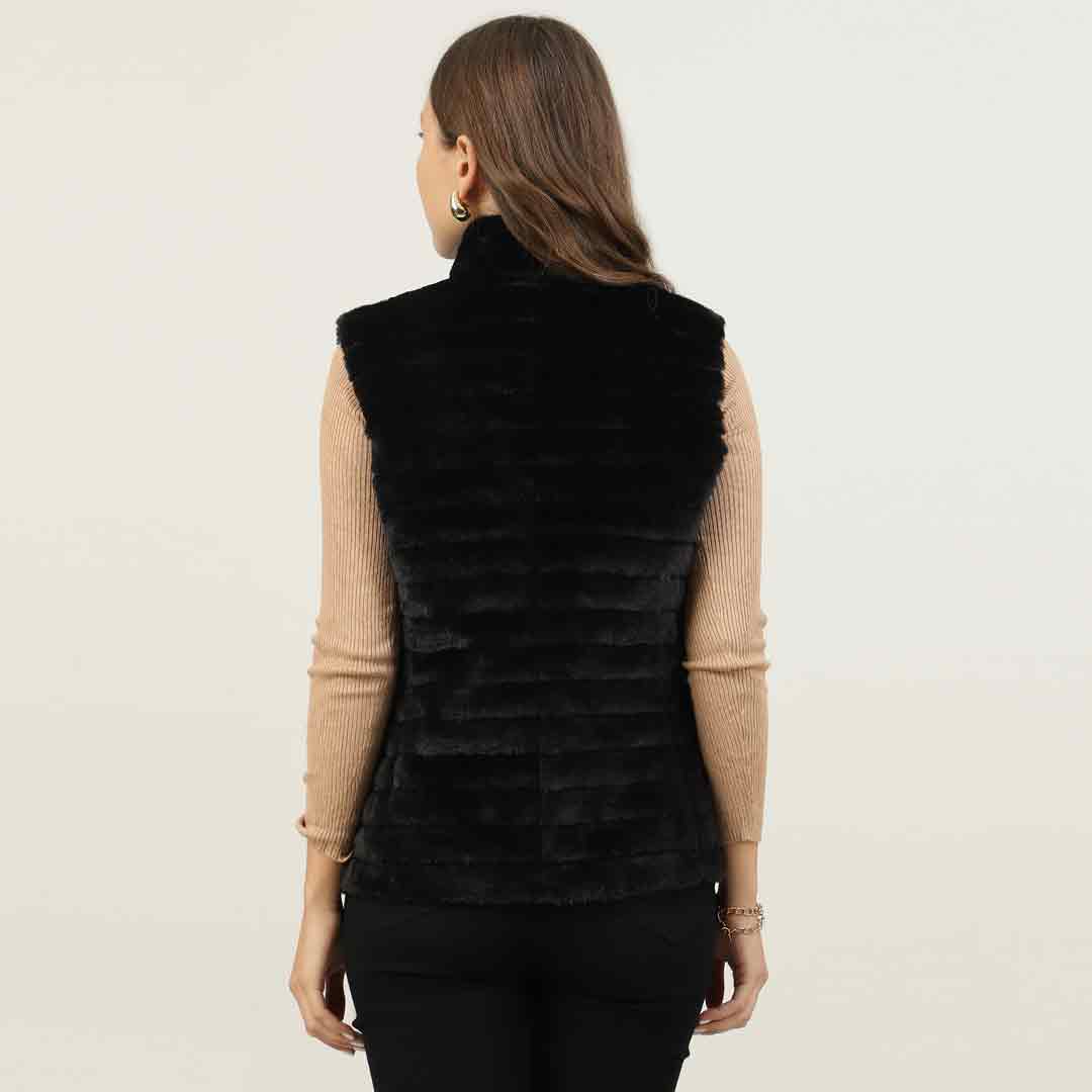 Saint Fernanda Black Fur Leather Women Jackets