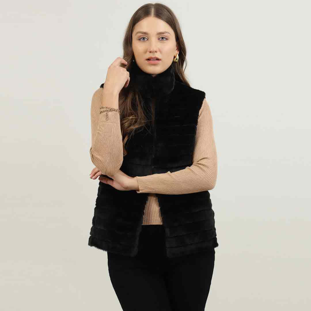 Saint Fernanda Black Fur Leather Women Jackets