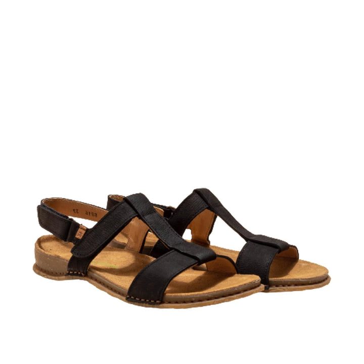 El Naturalista Black Embellished Leather Block Sandals with Buckle