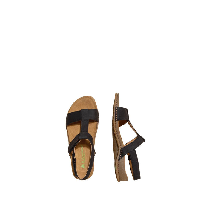 El Naturalista Black Embellished Leather Block Sandals with Buckle