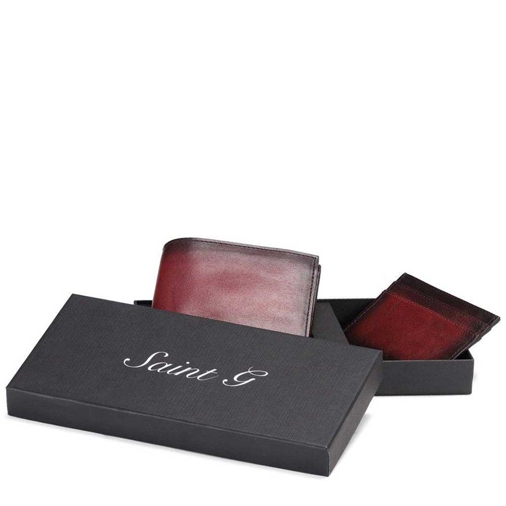 Red Italian Leather Men's Wallet Set