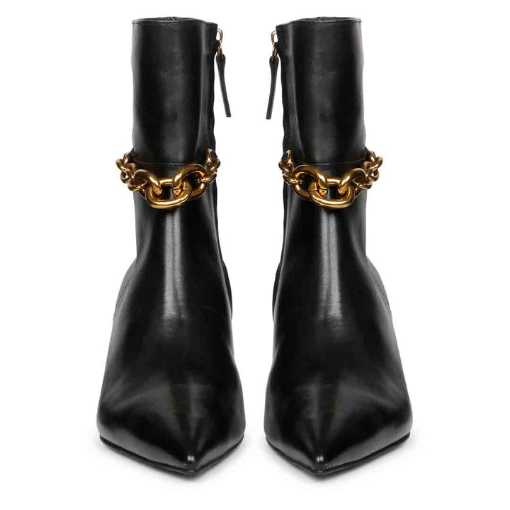 Saint Peony Chain Embellished Black Ankle boots