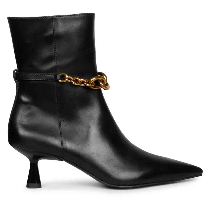 Saint Peony Chain Embellished Black Ankle boots