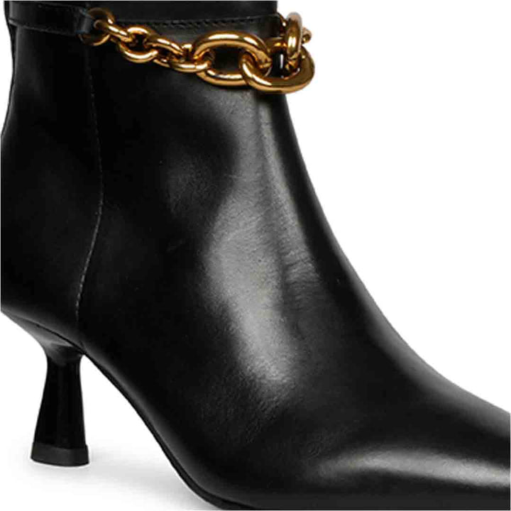 Saint Peony Chain Embellished Black Ankle boots