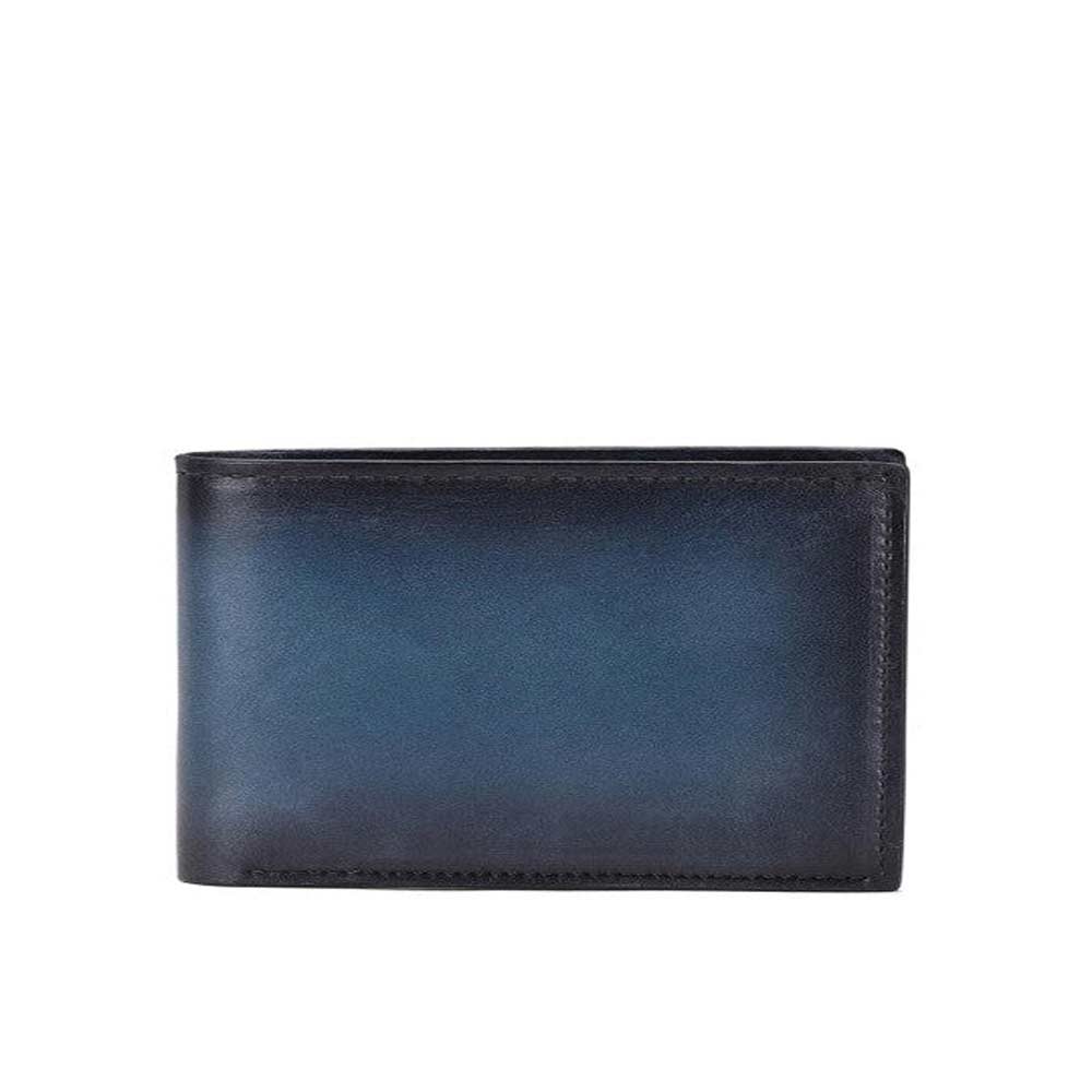 Blue Italian Leather Men's Wallet Set