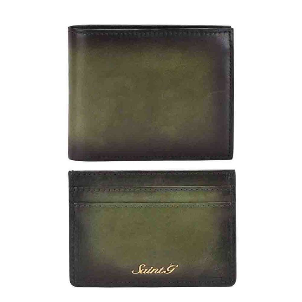 Olive Italian Leather Men's Wallet Set