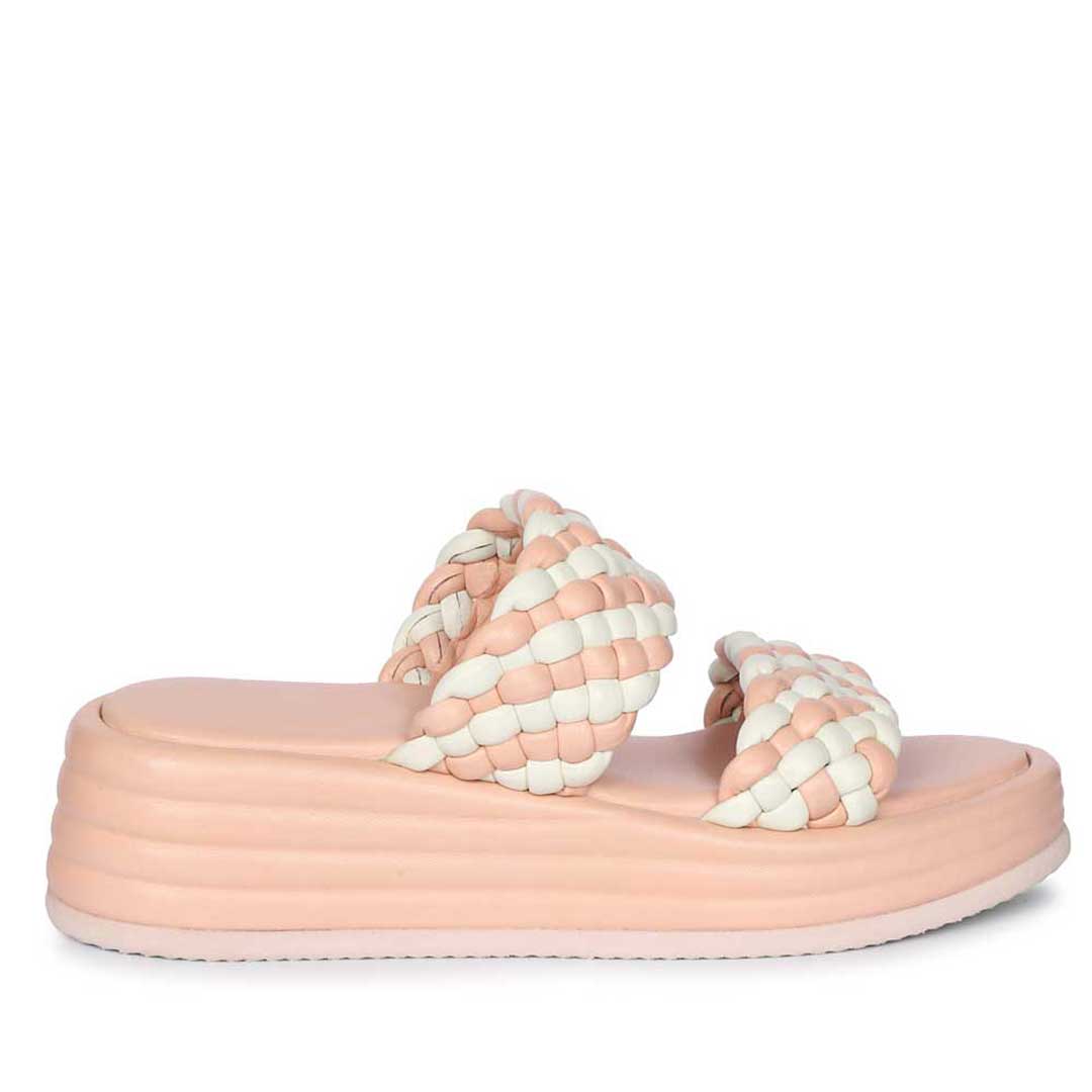 Saint Flurina Pink Woven Leather Platform Sandals