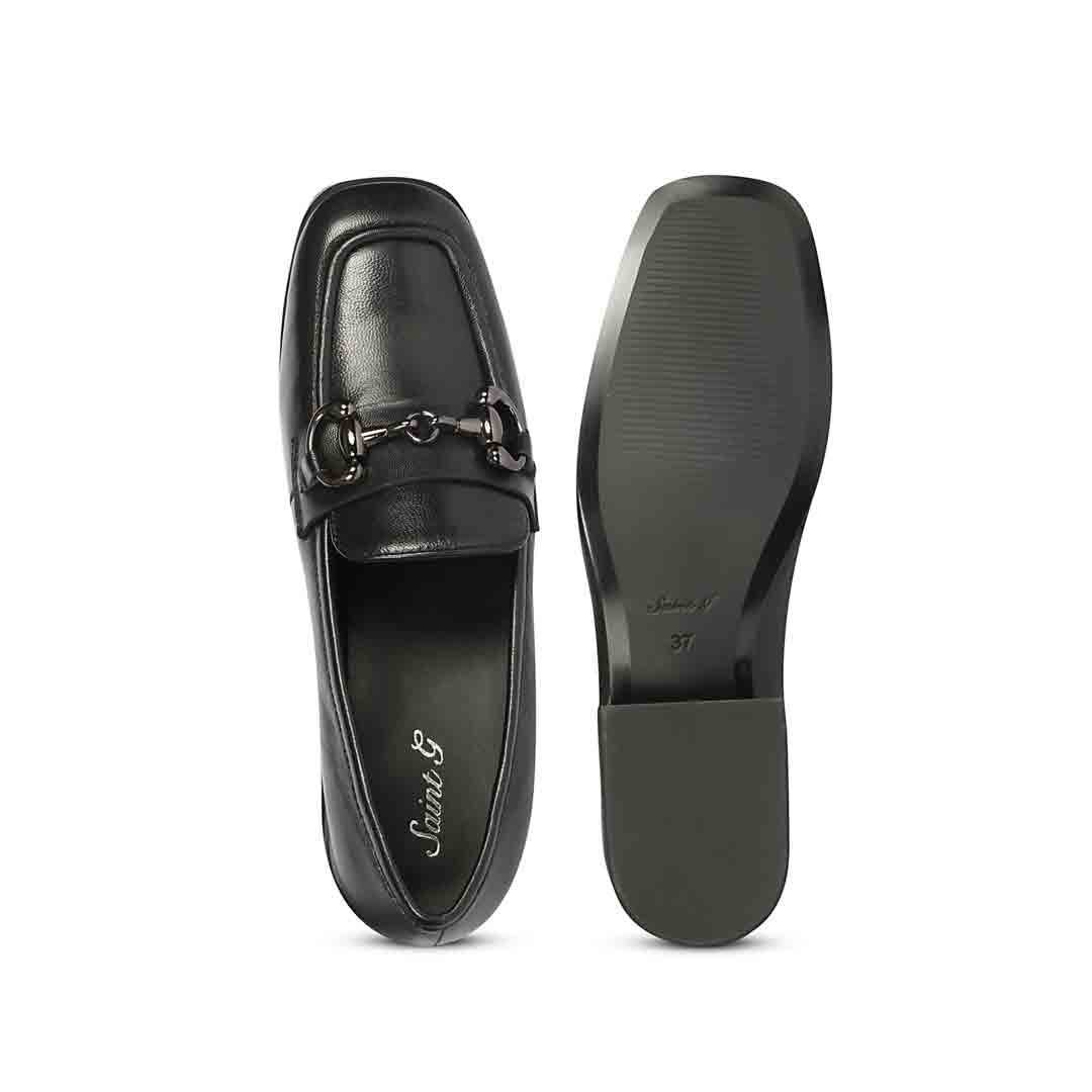 Saint Jenny Black Leather Handcrafted Moccasins