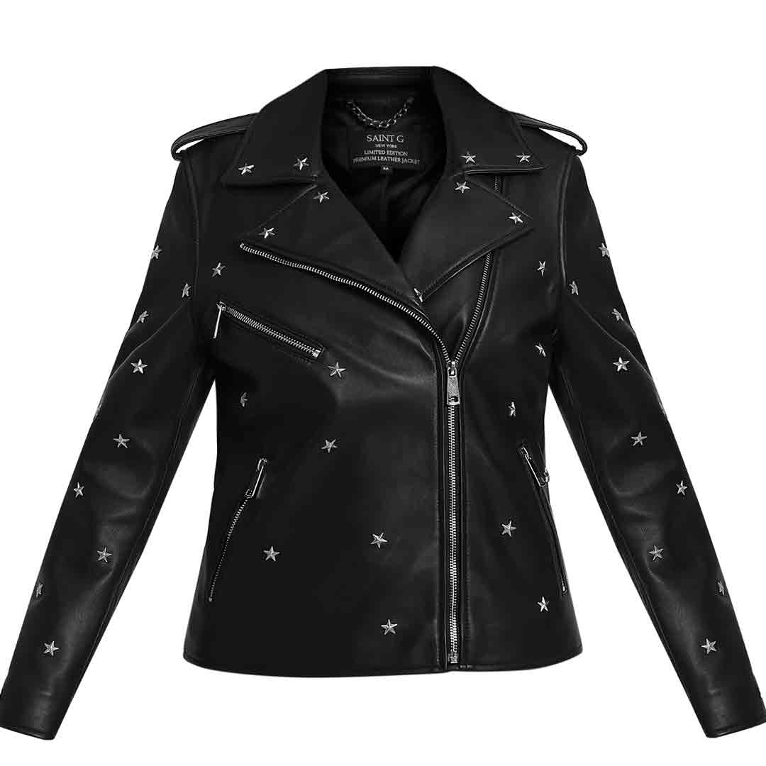 Saint Neve Black Leather Women Collar Jackets