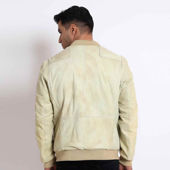 Saint Edith Beige Leather Men's Bomber Jackets