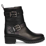 Saint Erika Double Buckle Black Leather High Ankle Boots