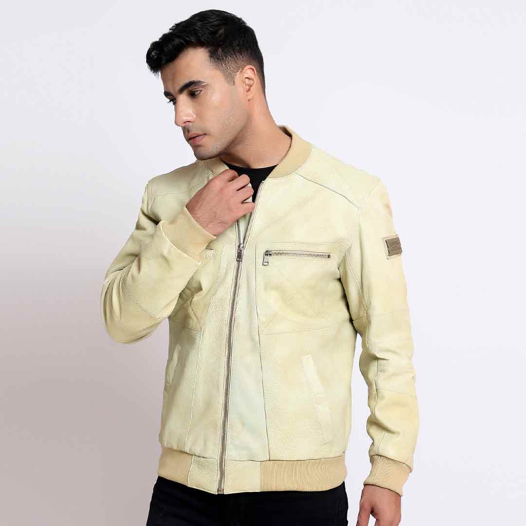 Saint Edith Beige Leather Men's Bomber Jackets