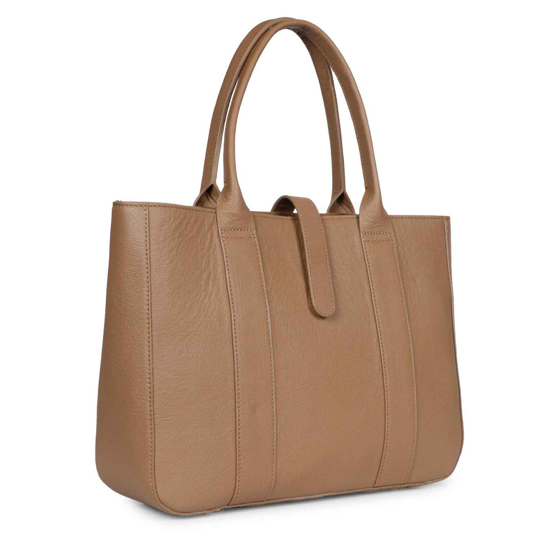 Favore Brown Leather Oversized Structured Handheld Bag