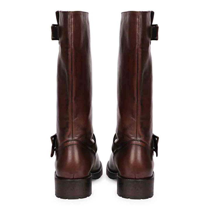 Saint Adette Buckle Decor Brown Leather Calf Boots