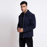 Saint Aris Blue Leather Men's Bomber Jackets