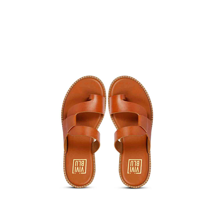 ViviBlu Tan Leather Flat Sandals