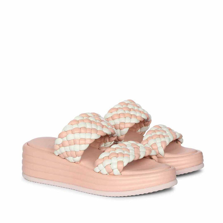 Saint Flurina Pink Woven Leather Platform Sandals