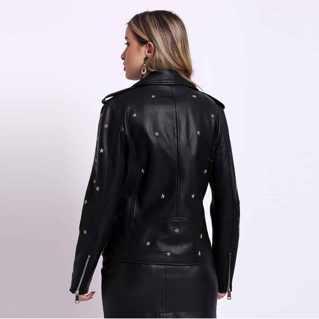 Saint Neve Black Leather Women Collar Jackets