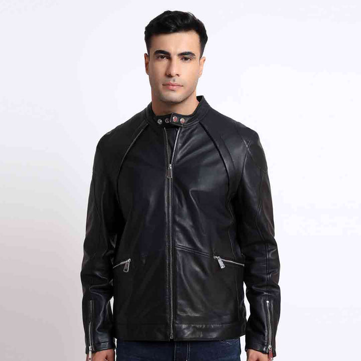 Saint Ethan Men Black Leather Cafe Racer Jackets