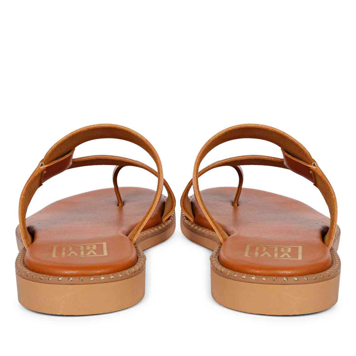 ViviBlu Tan Leather Flat Sandals