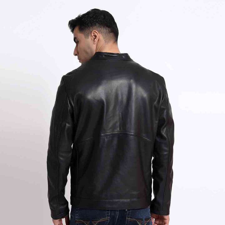 Saint Ethan Men Black Leather Cafe Racer Jackets