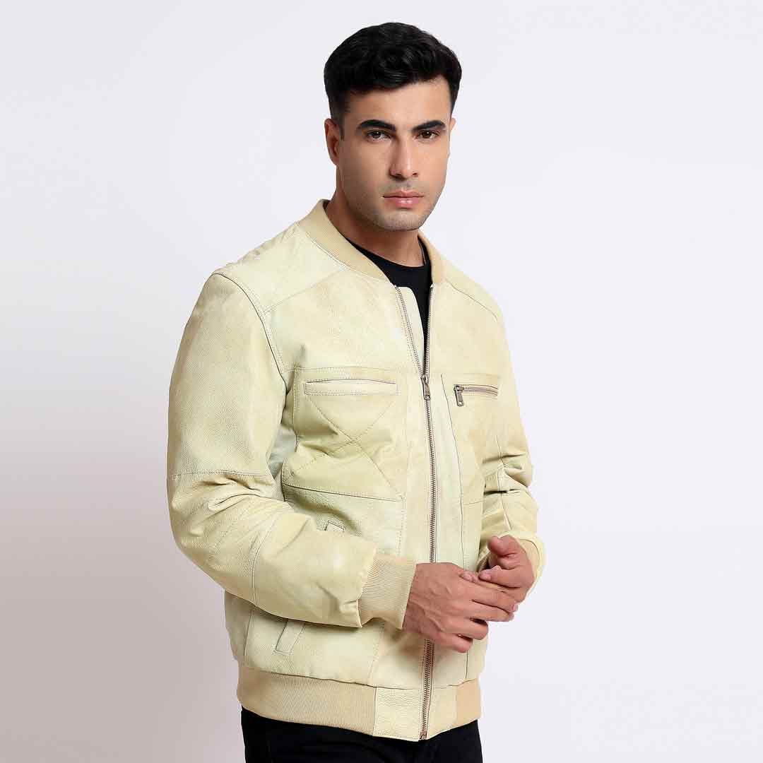 Saint Edith Beige Leather Men's Bomber Jackets