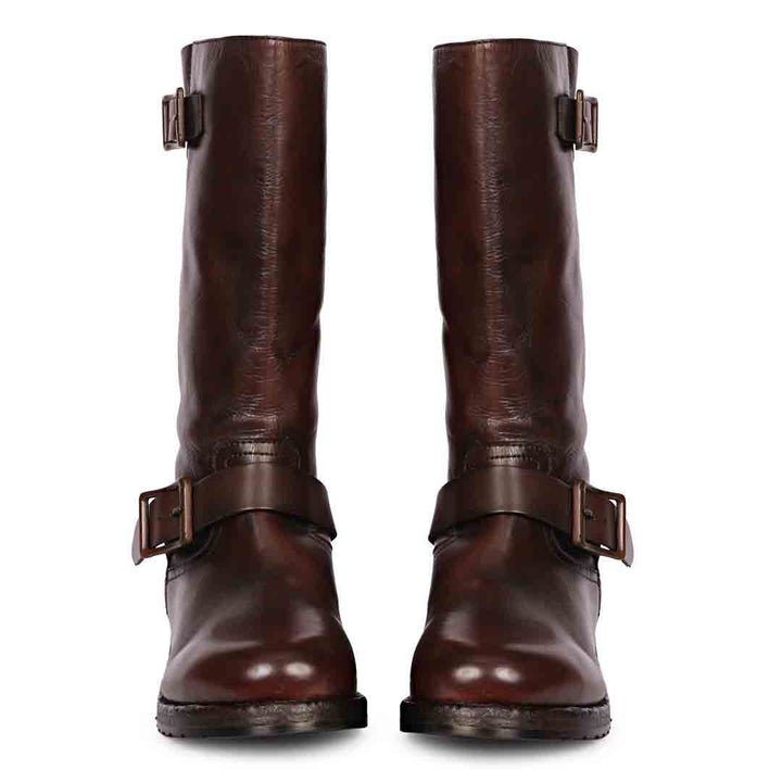 Saint Adette Buckle Decor Brown Leather Calf Boots