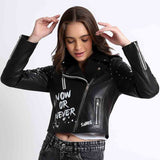 Saint Grecia Black Leather Women Biker Jackets