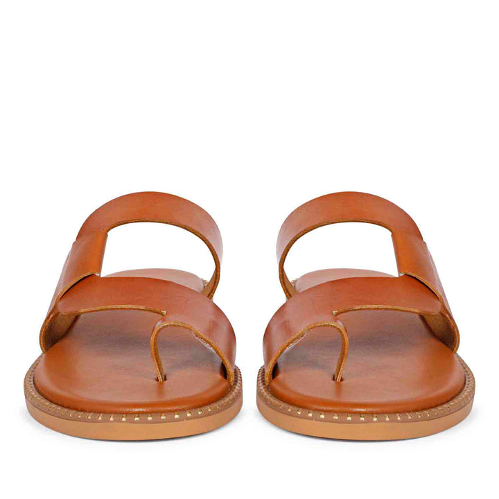 ViviBlu Tan Leather Flat Sandals