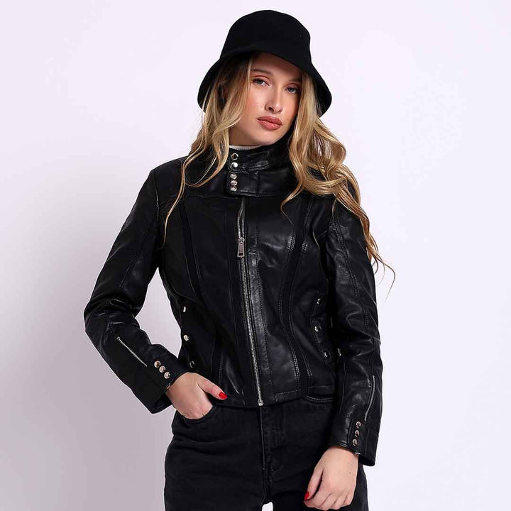 Saint Amaya Black Leather Women Cafe Racer Jackets