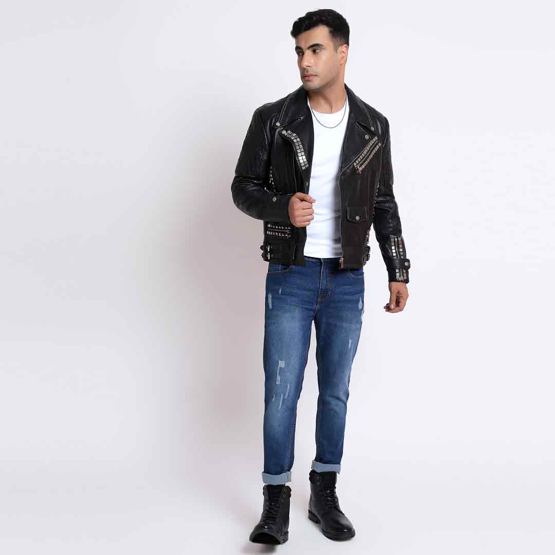 Saint Isaac Black Leather Men's Biker Jackets