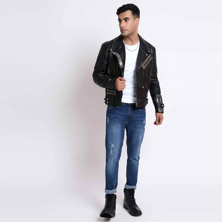 Saint Isaac Black Leather Men's Biker Jackets