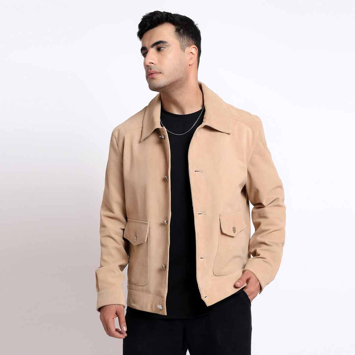 Saint Rocco Salmon Color Suede Leather Men's Jacket With Collars