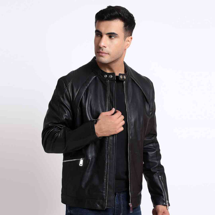 Saint Ethan Men Black Leather Cafe Racer Jackets